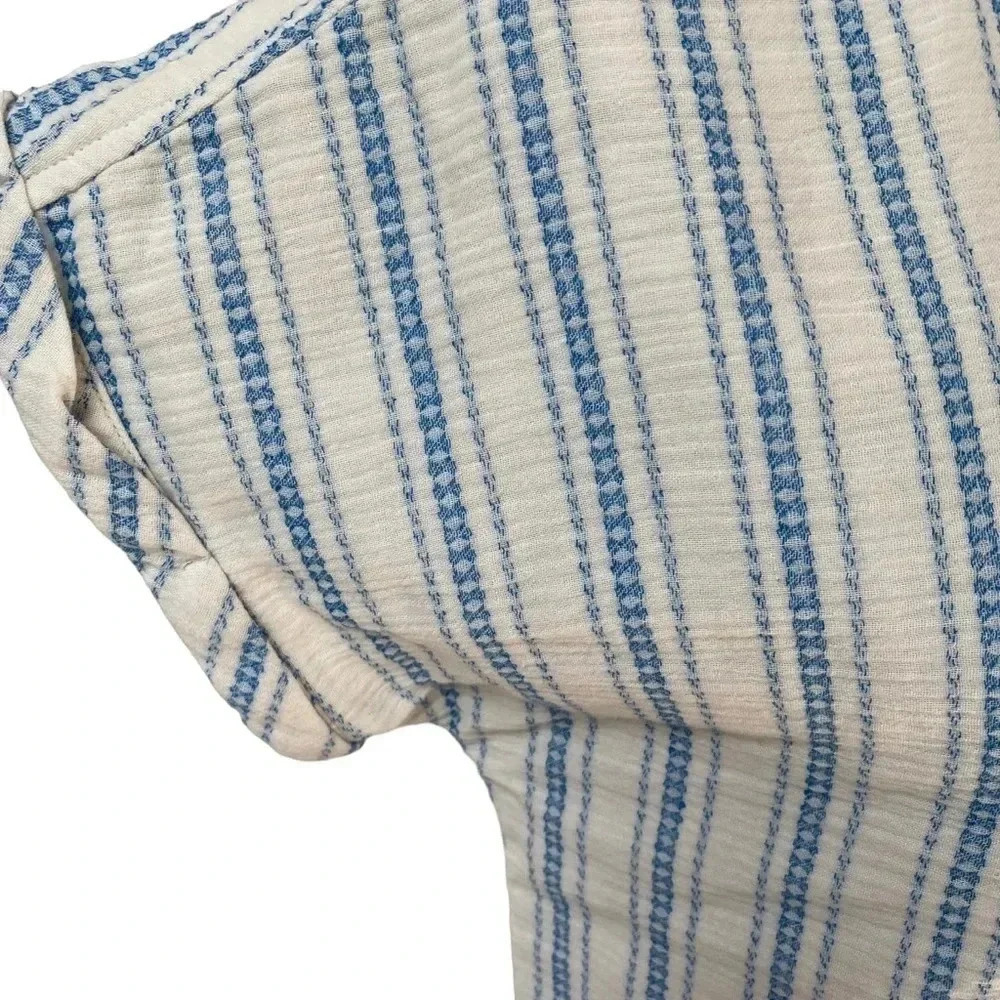 Faherty Avery Organic Cotton Gauze Camp Shirt Blue White Stripe XS - Picture 6 of 14